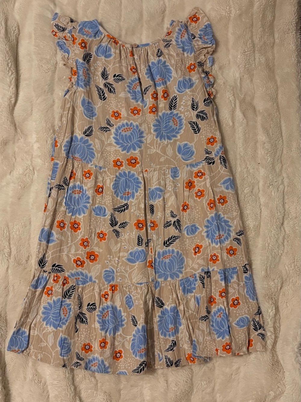 LOFT Beige Floral dress with Blue & Orange Blooms